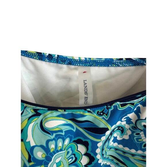 NEW Lands End Blue Green Paisley Shelf Bra Adjustable Straps Tankini Top Size 16 - Picture 3 of 6
